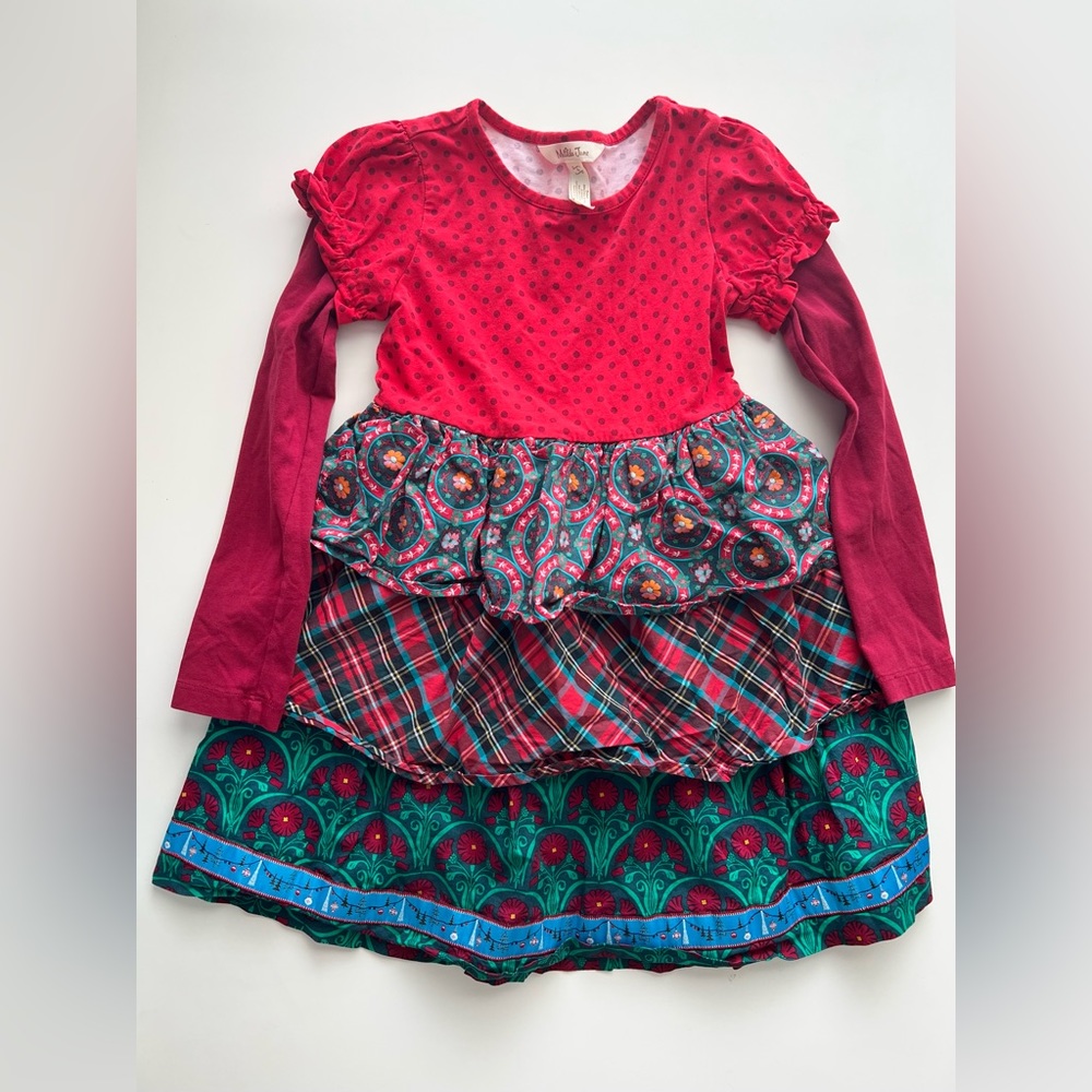 Matilda Jane Girls Christmas Jolly Holiday Dress Polka Dot Plaid long sleeve 6